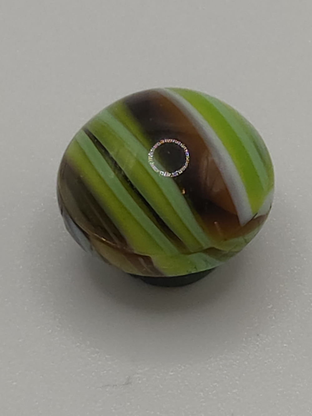 Kameleon Pop Murano Glass Green, Brown & White Swirl